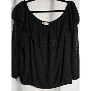 Michael Kors Women's Blouse Size OX/XL Black Bohemian Flow Sparkle‎
